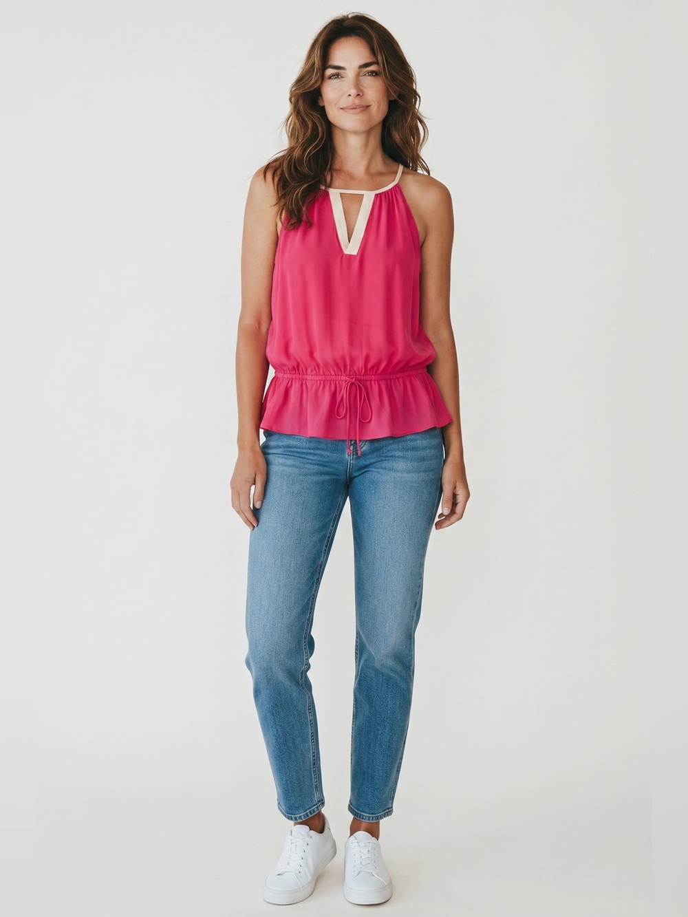 Nell Silk Peplum Tank Top // Pink // Medium